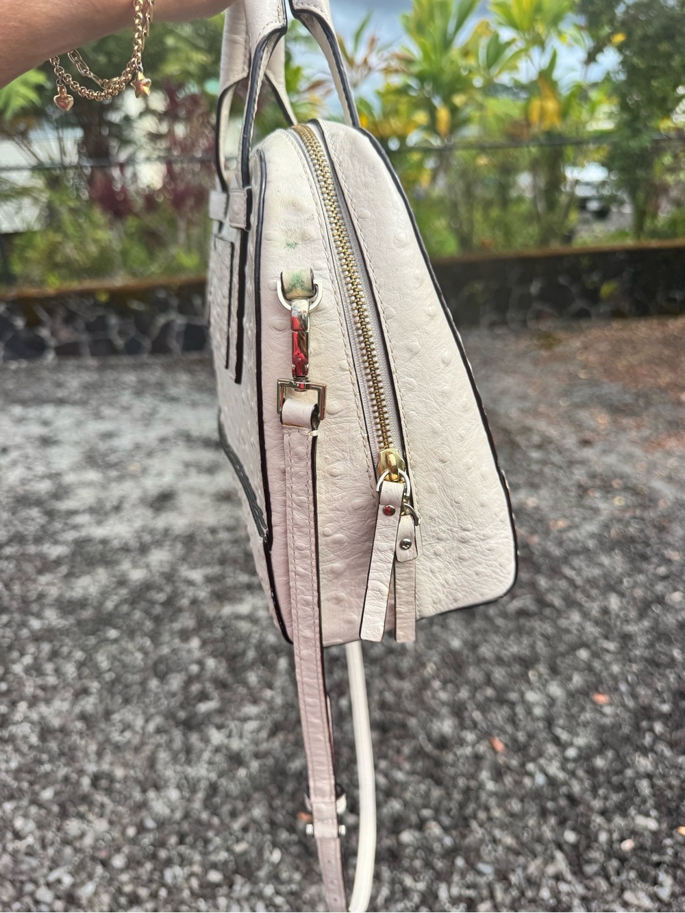 Kate Spade New York Ostrich Embossed Leather Satchel Crossbody Ivory Cream 2015 - Picture 5 of 12